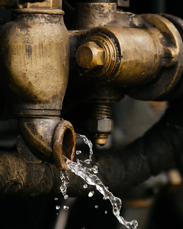 Water spraying from a brass pipe fitting