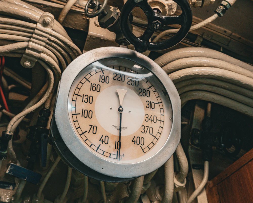 Close-up of an old dial gauge